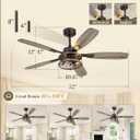 52 Inch Farmhouse Ceiling Fan with Light and Remote, Oil Bronze Industrial Flush Mount Ceiling Fans with 6 Speed Reversible Motor and Dual Finish 5 Blades, Rustic Ceiling Fan for Living Room, Bedroom