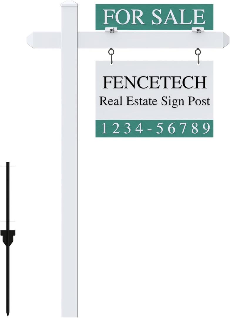 4.7ft Vinyl PVC Real Estate Sign Post, Realtor Yard Sign Post, 36" Arm Holds Up to 24" Sign - White (No Sign)