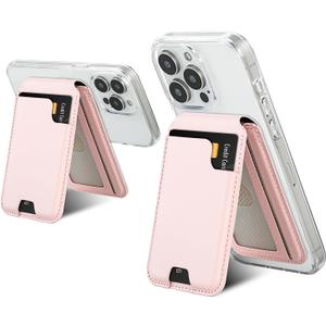 isee Magnetic Card Holder Wallet with MagSafe, Adjustable Stand for iPhone 16/15/14/13/12 Series Holds 5 Cards (Light Pink)