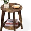Small Round Side Table Wooden End Table with Lower Shelf Modern Nightstand Bedside Table for Small Spaces, Living Room, Bedroom Retro Brown