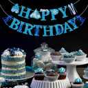 Skiing Birthday Banner, Ski Themed Birthday Party Decor, Skiing & Snowboard Banner, Winter Sports Party Supplies, Blue Glitter