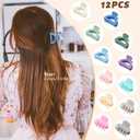 2 x 12 Pcs Matte Mini Hair Clips for Women & Girls - Plastic Claw Clips for Thin Hair (Semicircle - Blue, Purple, Green, White, Pink, Yellow, Gray, Brown)