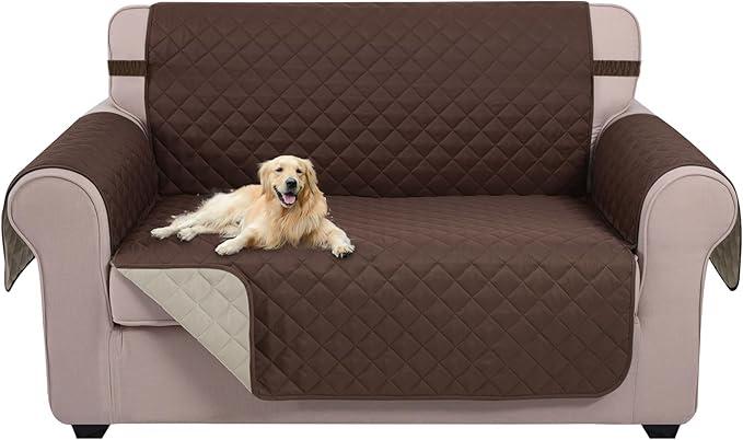UNICE HOME Loveseat Sofa Cover Reversible Couch Covers for Dogs Friendly with Elastic Straps Water Resistant Furniture Protector for Couch Cover for 2 Cushion (Loveseat, Coffee/Beige)