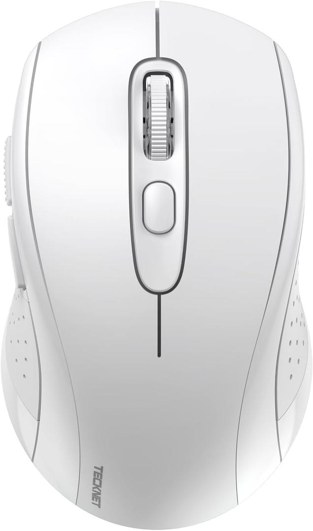TECKNET Bluetooth Mouse (BT 5.0/3.0+2.4Ghz), 6-Level 4000 DPI Wireless Mice for Laptop, 2-in-1 Ergonomic Computer Portable PC Mouse, Silent Mouse with USB Receiver for Windows/Mac/PC/Notebook-White