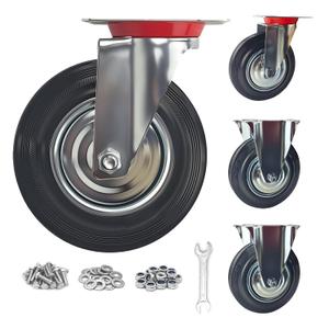 8 Inch Heavy Duty Casters Wheels Set of 4, Large 3200lbs Swivel Rubber Wheel Outdoor Castors, Industrial Casters for FurnitureWorkbenchDollyCartTrolleyChicken Coop (2 Swivel & 2 Rigid)
