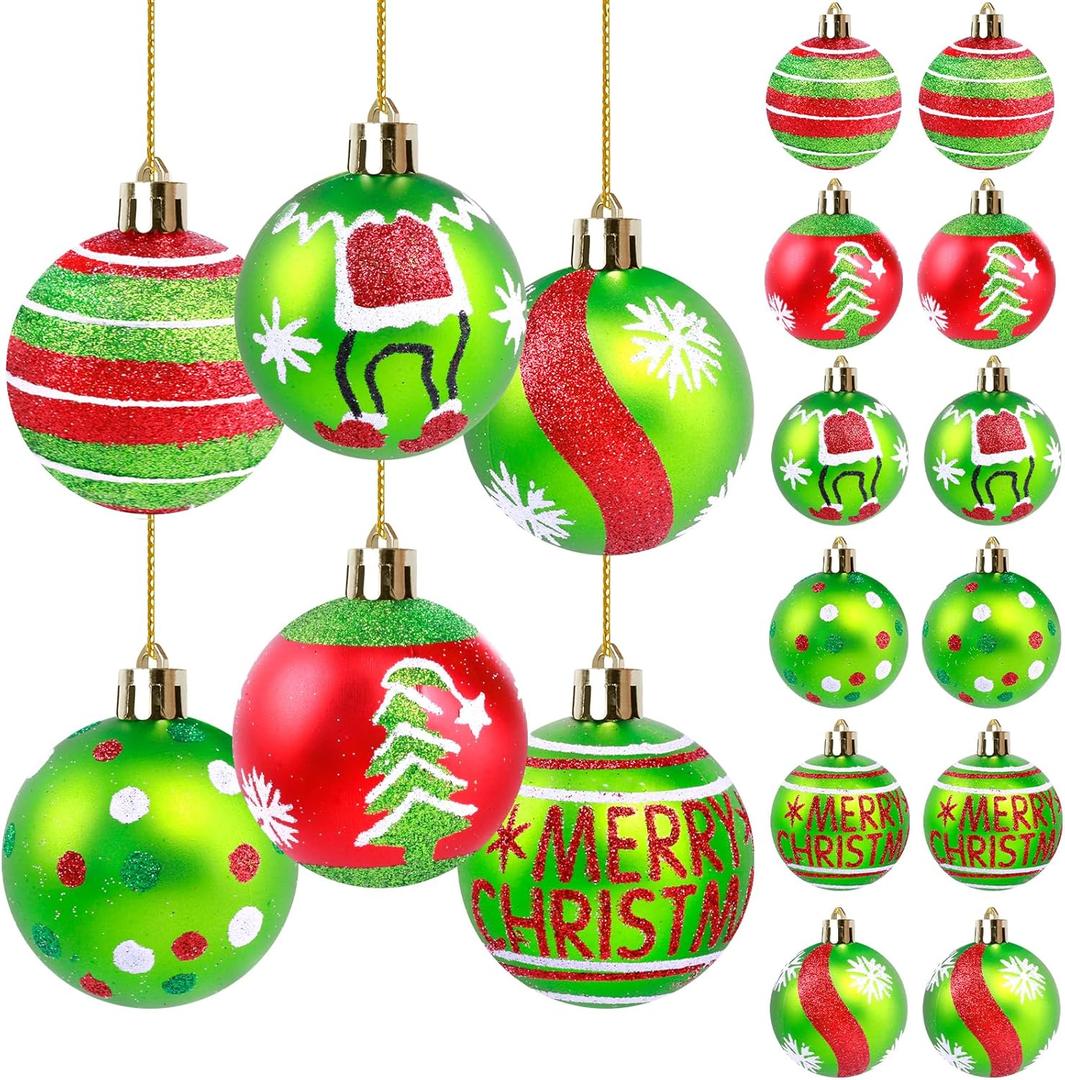 2.4inch Red Green Christmas Ball Ornaments 12PCS Glittering Hanging Bulbs Pendants Elf Shatterproof Christmas Balls Red Green Xmas Baubles for Holiday Xmas Tree Home Indoor Decors