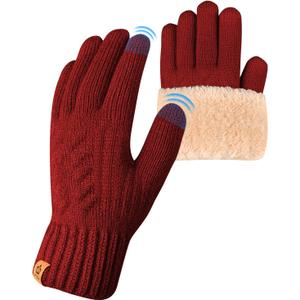 Thermal Winter Gloves-Fleece Lining Touch Screen Knit Stretchy Warm Gloves for Running Cycling Riding- Men Women (Red)