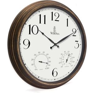 Outdoor Clocks for Patio Large Waterproof with Thermometer - 24 inch Indoor Outdoor Wall Clock with Temperature and Humidity Combo - Weatherproof, Accurate & Easy to Read for Pool, Garden & Home Decor (Bronze)