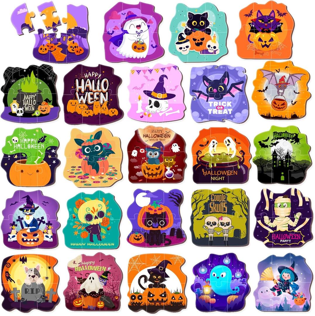 24 Pack Halloween Puzzle for Kids, Halloween Party Favor Games, Jigsaw Puzzles Perfect for Classroom Rewards and Goodie Bag
