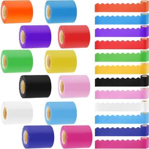 393.6 Ft Bulletin Board Borders Colorful Scalloped Border Trim Roll, 12 Rolls Colorful Classroom Borders Die Cut Classroom Border Decorations for School Classrooms Office Chalkboard Wall Desk Decor