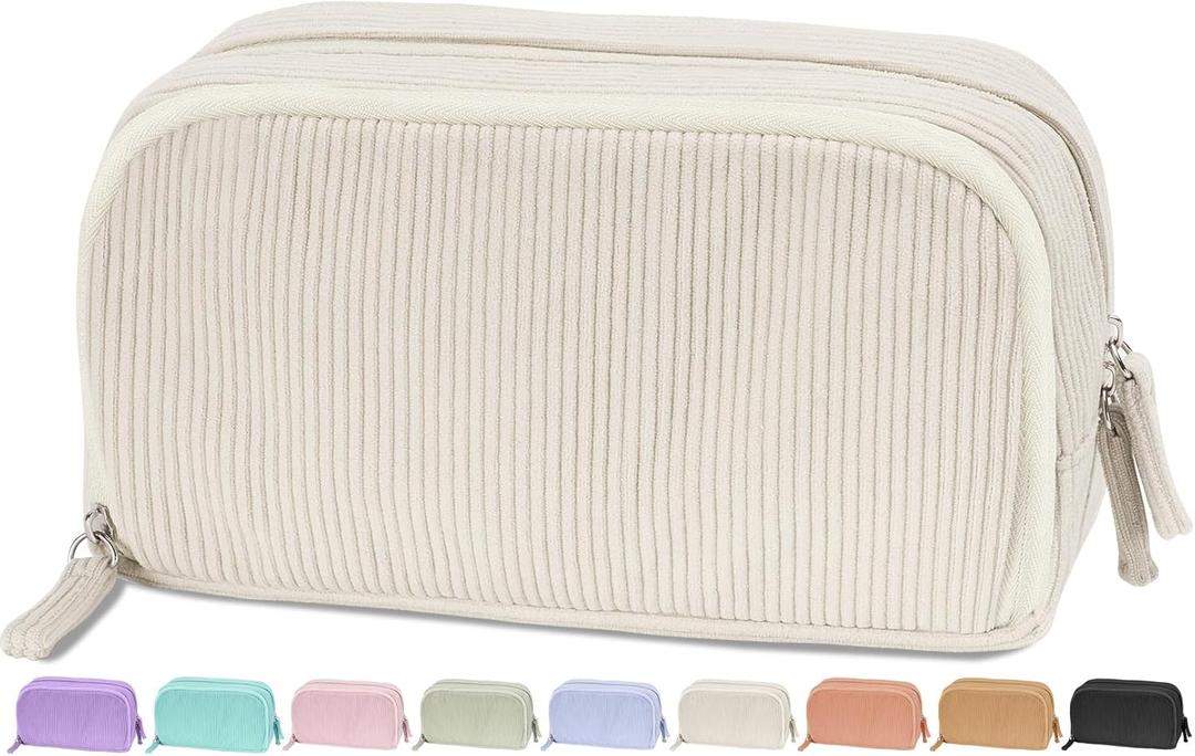 Makeup Bag Noluozme, Makeup Bag for Women, Double Layer Makeup Brushes Bag, Cream Toast Cosmetic Bag with Makeup Brush Compartments for Travel Makeup Toiletries Organized
