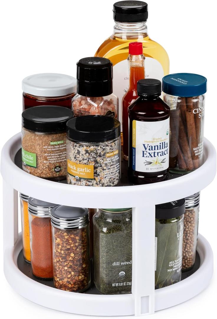 Kitchen Spaces Two-Tier Lazy Susan Organizer, Cabinet Turntable Shelf Storage for Kitchen and Pantry Items, Great for Spices or Condiments, Non-Skid, Sturdy with Full Spin, White (1 Count ( Pack of 1))