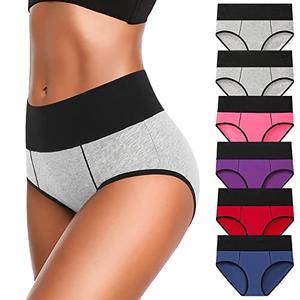 Eiggam Underwear for Women, Cotton High Waist Underwear for Women Full Coverage Soft Comfortable Briefs Panty 4, Size S