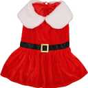 Christmas Dog Dress, Santa Claus Pet Clothes Velvet Skirt, Christmas Outfit Thermal Holiday Girl Puppy Costume, Xmas Holiday Apparel Cute Girl Clothing Red Dresses for Dogs Cats(L)