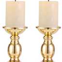 2 Pcs Gold Pillar Candle Holders, Gold Candlestick Most Ideal for 3" Pillar Candles, Gifts for Wedding, Party, Home, Spa, Reiki, Votive Candle (2 x S)