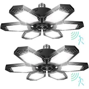 150W Motion Sensor Garage Lights 2 Pack 15000lm Garage Lighting Ultra Bright Motion Activated Garage Light Bulbs with 6 Adjustable Panels Shop Light for Garage Attic Warehouse Workshop Basement