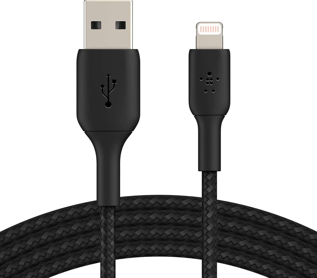 Belkin BoostCharge Braided Lightning Cable - 6.6ft/2M - MFi Certified Apple iPhone Charger USB to Lightning Cable 6ft - iPhone Cable - iPhone Charger Cable - Apple Charger - USB Phone Charger - Black
