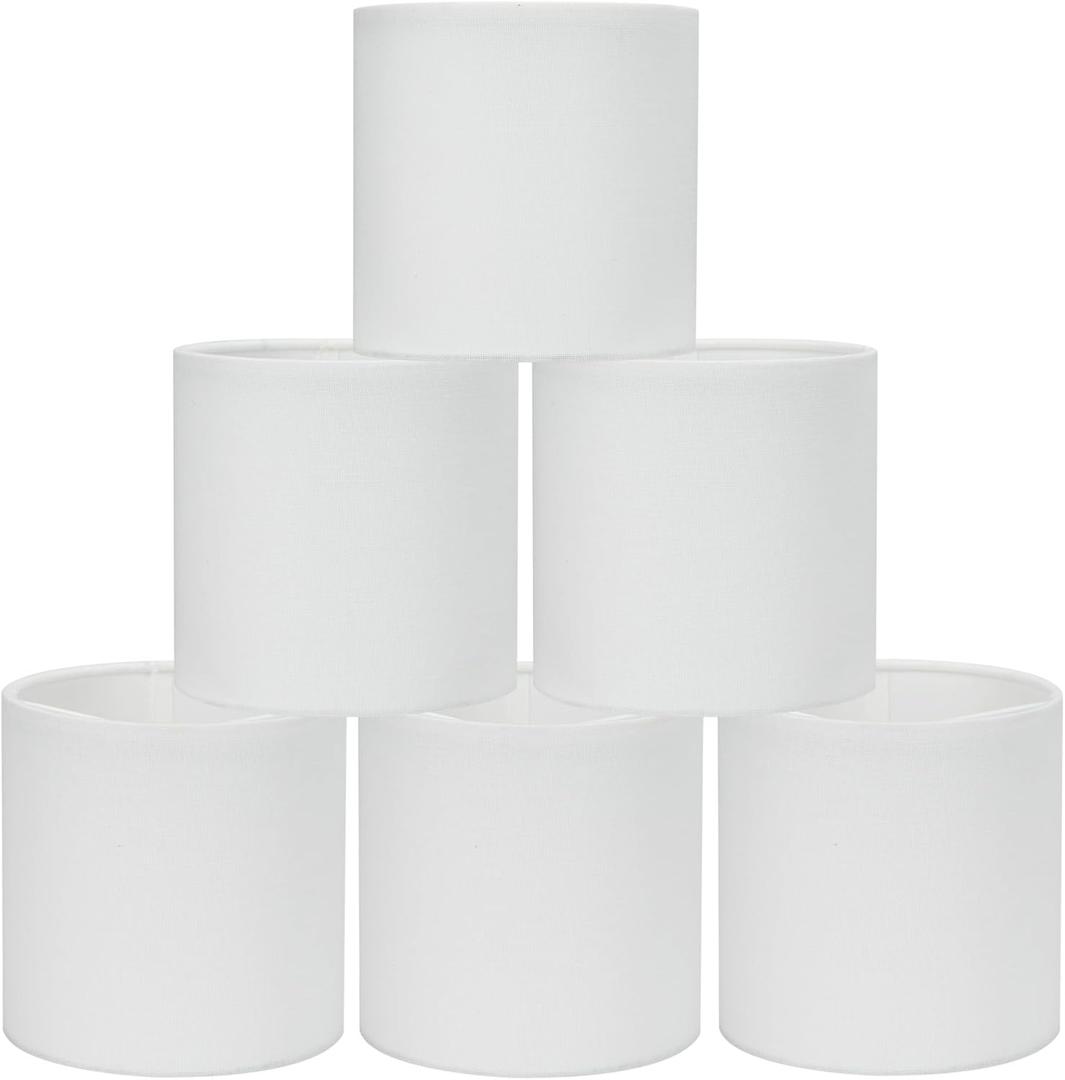 LAMPWELL TINA Off White Clip on Chandelier Lamp Shades Set of 6,Small Lamp Shades Clip on bulb,5"5"H5",Mini Linen Drum Lamp Shade,FOR CANDLE BULB AND SMALL GENERAL BULB
