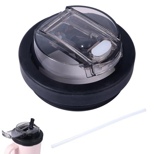 Lid Replacement for Stanley 40oz, Leak-Proof Tumbler Cover Topper with Straw BPA-Free Cup Accessory for Stanley Quencher Detachable Spill-Resistant Top (Black)