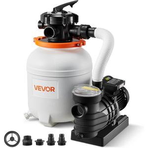 VEVOR 12" Sand Filter Pump for Above Ground Pools Up to 15000 Gallons, 0.33 HP 3000 GPH Pool Filtration System, Pre-Assembled Core for Easy Setup, Leak-Resistant Design & 6-Way Valve