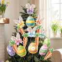 Thyle 18 Pcs Easter Decorations Tree Picks Ornaments 6 x 8 Inch Bunny Ear Egg Carrots Picks Decor Cute Rabbit Ears Bow Ornaments Topper for Tree Spring Easter Home Vase Decor