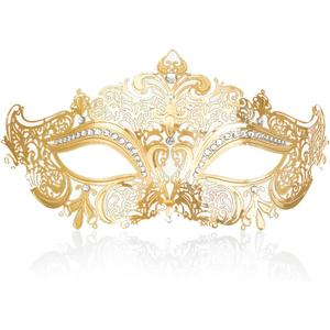 Cosmer Masquerade Mask for Women Shiny Laser Cut Metal Rhinestone Mask Party Porm Ball Mask (Gold Owl)
