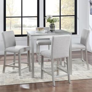 LUMISOL Dining Table Set for 4, 5-Piece Solid Wood Counter Height Kitchen Table Set with 4 Upholstered Chairs for Kitchen, Dining Room, Home Bar, Silver Gray