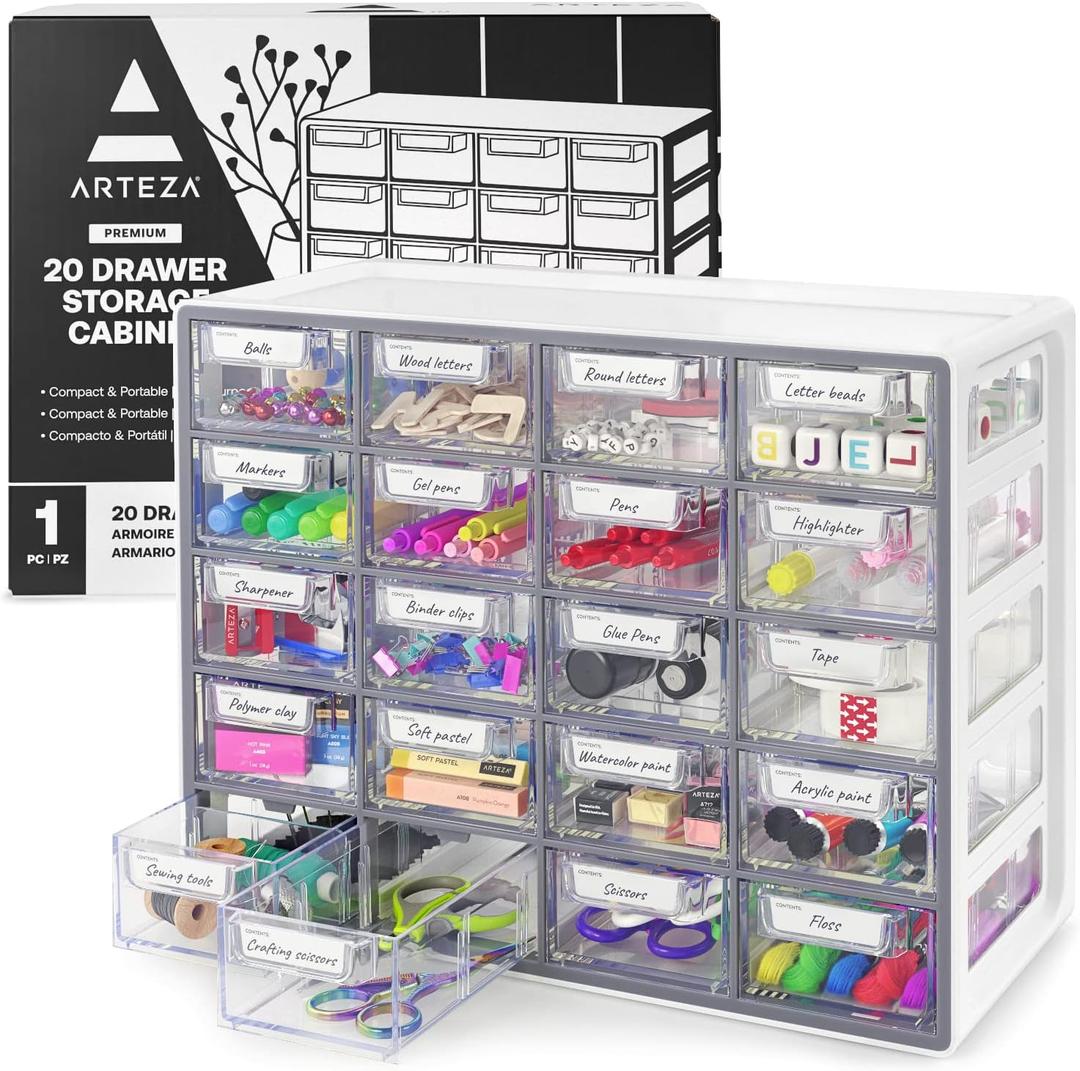 ARTEZA 20 Drawer Organizer and Storage Cabinet  Clear Plastic, Stackable Drawers for Makeup, Crafts, Sewing, Office Supplies, Small Parts & Tools ARTEZA 20 Drawer Organizer and Storage Cabinet  Clear Plastic, Stackable Drawers for Makeup, Crafts, Sewing, Office Supplies, Small Parts & Tools
