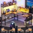 Aheaplus L Shaped Desk Gaming Desk, 59" L Shaped Computer Desk with LED Light & Power Outlet, Reversible Home Office Desk Gamer Desk with Shelves & Storage Bag & Hooks, Corner PC Desk, Rustic Brown