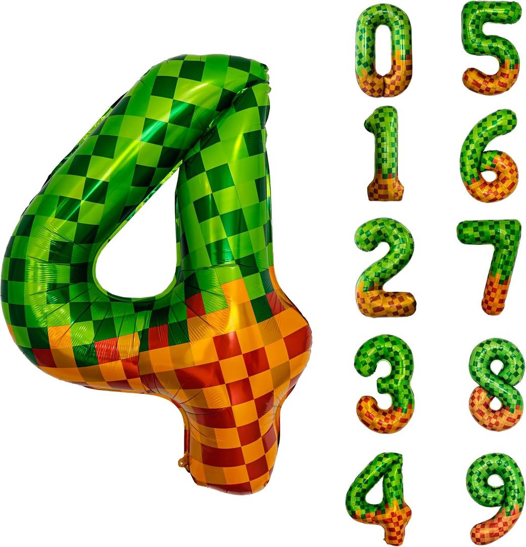 6 x Pixel & TNT Theme 40in Giant Number Balloons - Foil Mylar Birthday Party Decorations for Kids Adults Cumpleaos, Block Style Pixel Art Shape Balloon Decor Supplies (Pixel, Number 4)