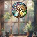 Tree of Life Suncatcher Stained Glass Suncatchers Stained Glass Ornament for Home Decor Indoor Wall Art Gift for Mother Women Friends (Tree of Life-F, M)