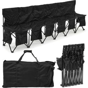 Wonderjune Folding Soccer Bench Portable Sports Team Bench with Pockets and Carrying Bag for Sports Team Outdoor Camp Travel Soccer Practice(Black,6 Seat)