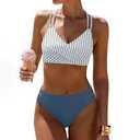 ANRABESS Bikini Sets for Women V Neck Criss Cross Two Piece Swimsuit Sexy Cutout Bathing Suit 2026 Beach Vacation Swimwear Stripe Blue X-Large