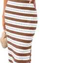 MASCOMODA Women 2025 Spaghetti Strap Striped Bodycon Maxi Dress Summer Sleeveless Knit Fitted Beach Long Sundress with Slit (Medium, Striped Coffe White)