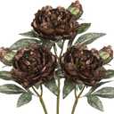 Briful 3PCS Artificial Christmas Peony Flower Stems, 15in Silk Peonies with Bud Fake Peony Floral Arrangement for Xmas Home Vase Party Wedding Bouquet Decor, Coffee Brown