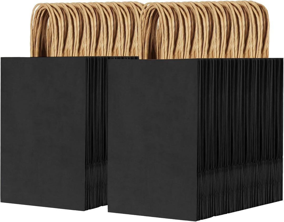 200Pcs Paper Bags 5.8x3.2x8.3'',Gift Wrap Black Bag with HandlesSmall Paper Bag (Black)