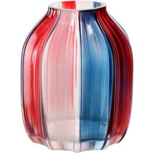 4th of July Decorations Christmas Glass Vase for Flowers Red White and Blue Modern Vase Bouquet 8.0" Patriotic Deco Fourth of July Decorations for Home Centerpieces,Holiday Party,Office