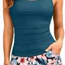 Tankini Swimsuits with Shorts - Two Piece Swimsuits Tummy Control Bathing Suits with Pockets, L