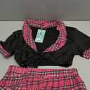 Lidogirl Women Tie-Front Crop Top And Lace Trim Plaid Skirt Set With Stockings XS-2XL (Small, Pink)