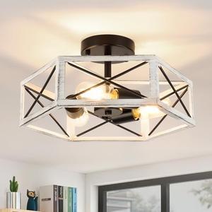 Wilon Modern Flush Mount 3-Light Industrial Kitchen Ceiling Lights - Farmhouse Style, Oak White, Rustic Finish for Bedroom Hallway Foyer