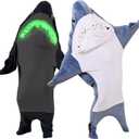 Glow in The Dark Shark Blanket for Adult, Shark Costume with Shiny Eyes and Teeth, Shark Onesie as Gift for Lover, Shark Hoodie for girls, Shark Sleeping Bag, S Size for 45-53 Inch Height