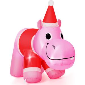 Leyndo 2.6 ft Christmas Inflatable Hippo Christmas Inflatables Outdoor Decorations with Build-in LEDs Inflatable Outdoor Holiday Yard Decorations for Xmas Party Indoor Outdoor Lawn Garden Decor