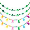 Breling 4 Pcs St. Patrick's Day Easter Banner Decor St. Patrick's Day Felt Garland Easter Garland Bunny Shamrock Clover Hanging Banner for Party Mantle Home Supplies