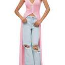 Saodimallsu Womens Long Cardigans Sleeveless V Neck Button Lightweight Knit Duster Vest Top Beach Cover Up Pink. Size Small