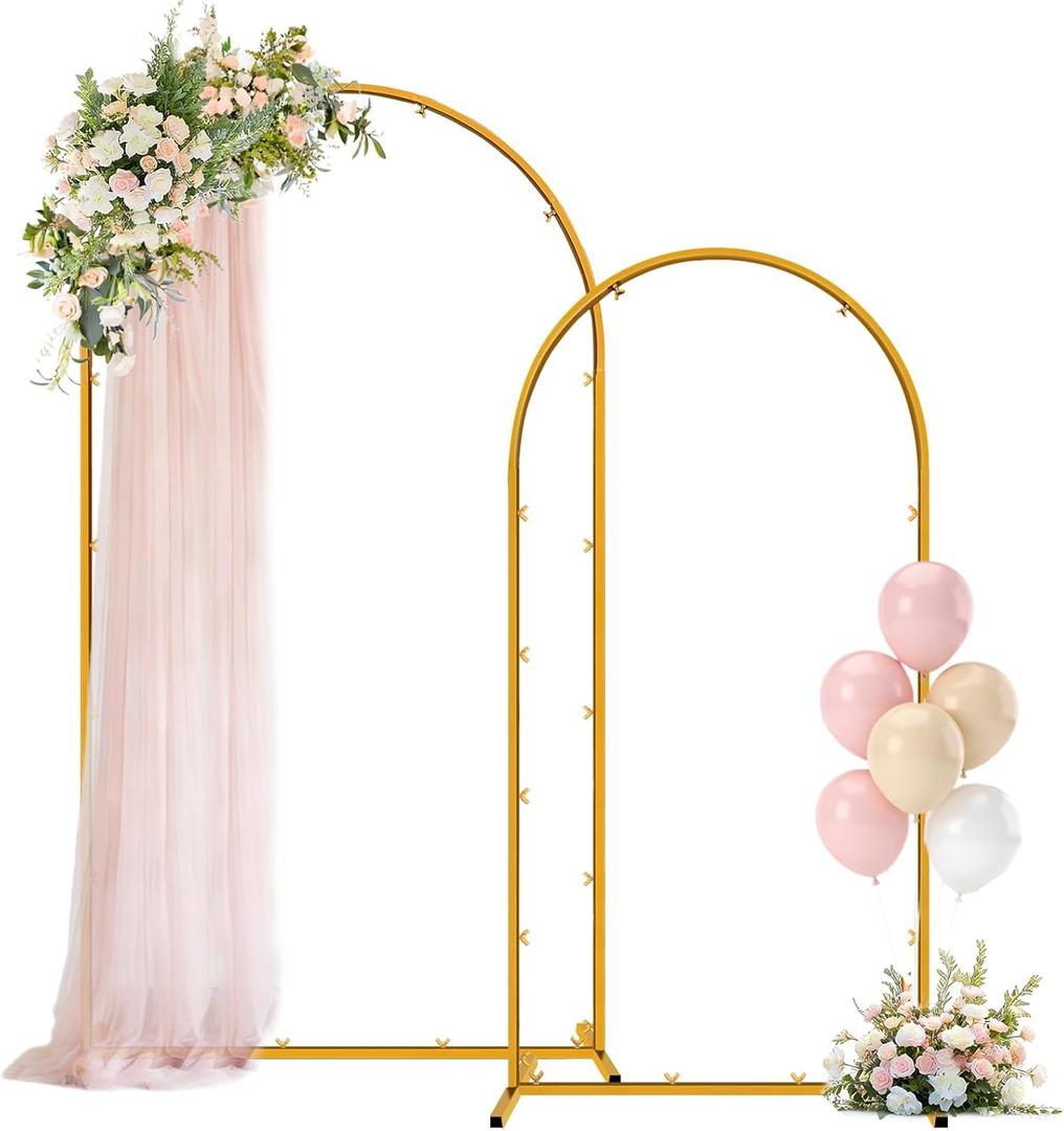 Metal Arch Backdrop Stand, 7.2FT+6FT Wedding Arches Frame, Gold Wedding Arch Backdrop Stand Set of 2, Balloon Arch Backdrop for Wedding Party Decor Birthday Baby Shower Graduation