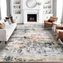 6x9 Area Rugs for Living Room: Large Washable Neutral Rug Abstract Non-Slip Low Pile Carpet for Bedroom Living Room Kitchen Office (Golden Grey, 6'x9')