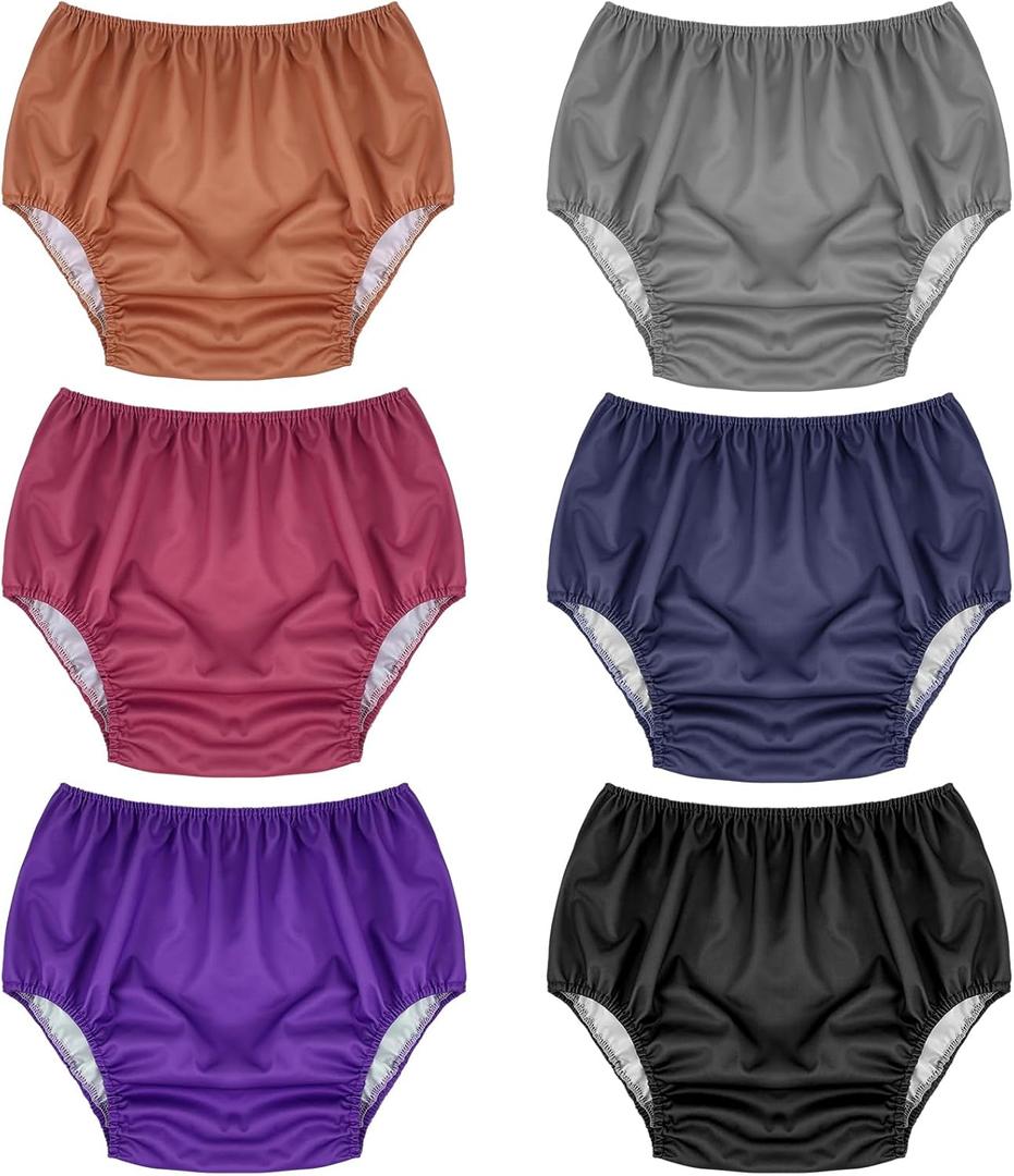 6 Pcs Adult Leakproof Incontinence Underwear for Women Men Pull on Cover Pant Washable Underpants Reusable Plastic Diaper Covers for Disabled, Elderly, Postpartum (Multicolored,X-Large)