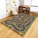 Kids Rug Car Rugs for Kids Toy Cars Play Mat City Life Road Rug for Cars Fun City Map for Carpet for Bedroom Boys (Sand Track, 63 * 94 inches) 