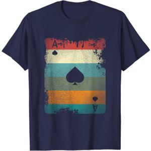 Vintage Poker Ace of Spades Retro Cards Gift T-Shirt, Navy Blue, Size Small
