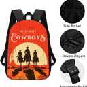 Cowboy Backpack Wild West Cool Cowboys Ride Horses School Backpack for Men Women Teens Kids, Westen Vintage Red Black Shoulders Backpack Outdoor Casual Travel Daypacks, 17 Inches